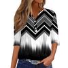 Women's Fashion Casual Printed V-Neck Long Sleeve Button Down T-Shirt Top