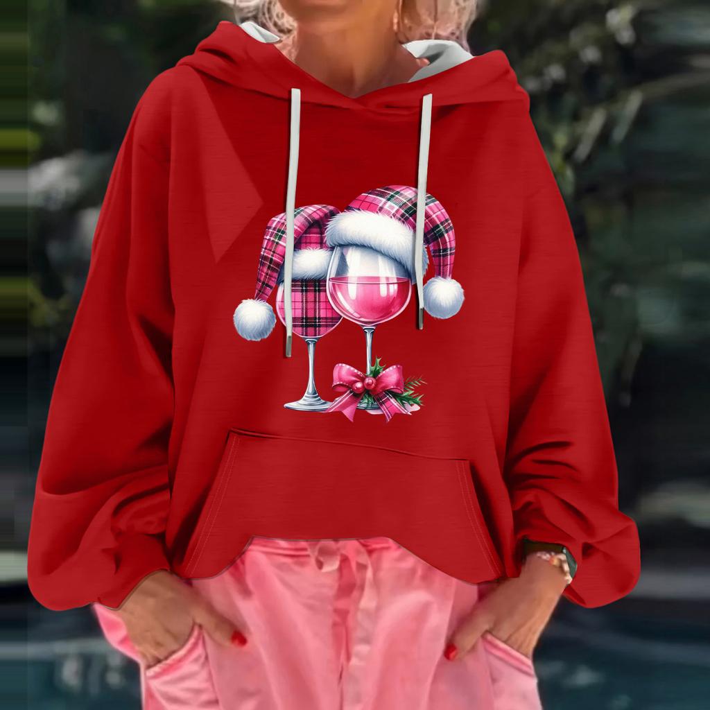 Women's Christmas Print Loose Casual Long Sleeve Hooded Sweatshirt