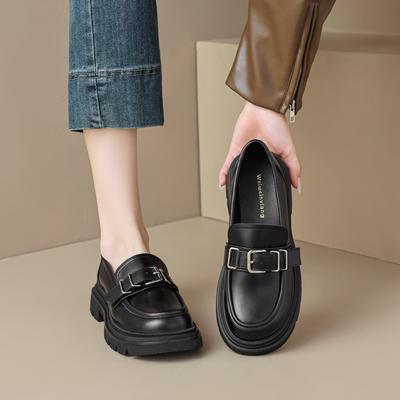 Weiwei girl 805-11 черные кожаные туфли на толстой подошве женские осень 2024 новые ретро британские мокасины мягкая подошва
