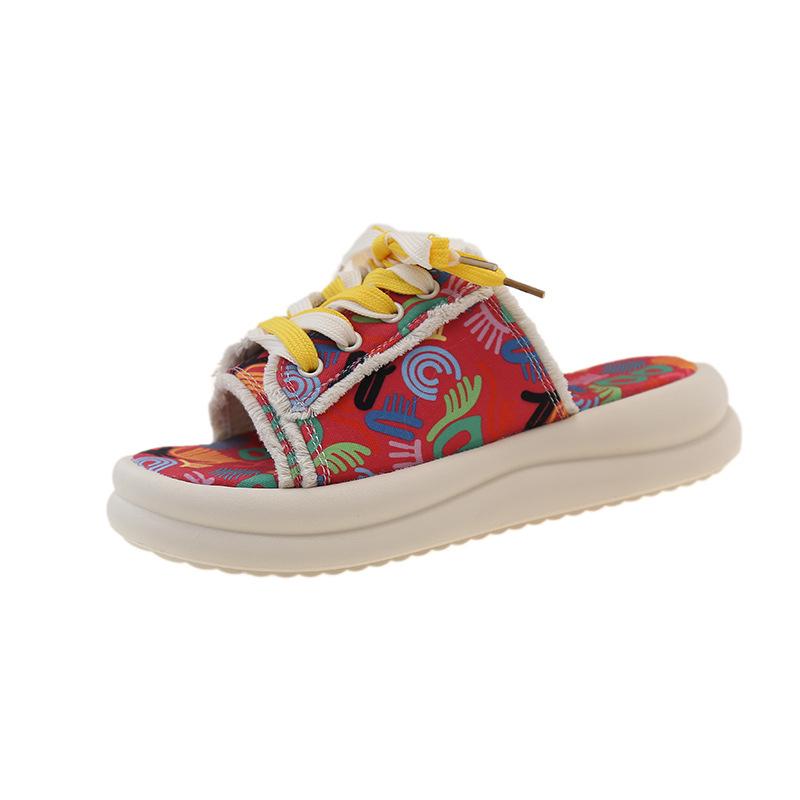 Модные повседневные граффити шлепанцы на толстой подошве женские летние 2025 новый нишевый дизайн наступающие на дерьмо пляжные сандалии