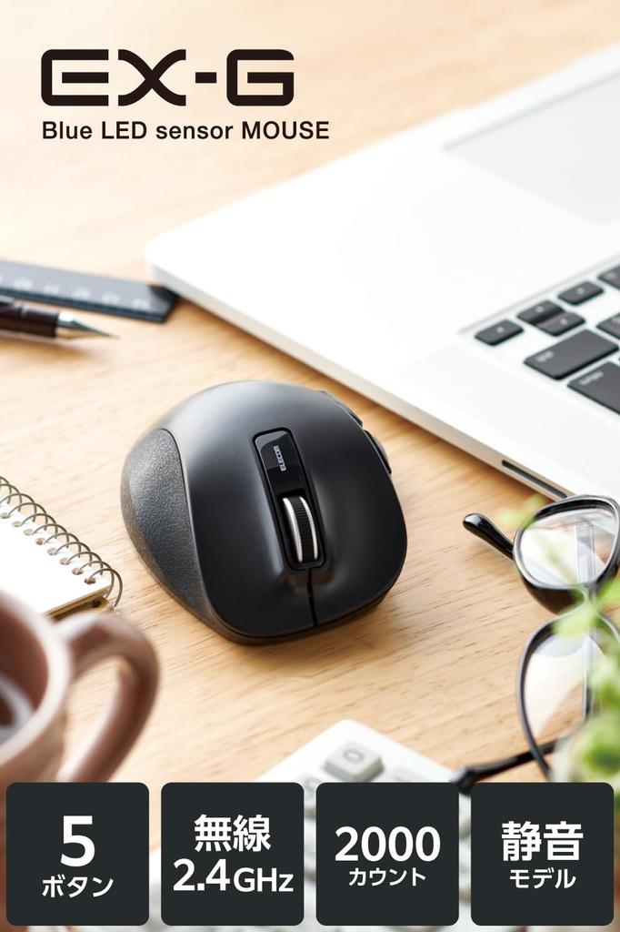 Беспроводная мышь ELECOM размера L с 5 кнопками, бесшумными синими светодиодами, кнопками «Назад» и «Вперед» Grip Master, черная (Приемник включен) (Кнопки с оборудованием) M-XGL10DBSBK