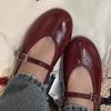 Sheepskin Version~ Genuine Leather One-word Buckle with Shallow Mouth Mary Jane Single Shoes Women's Flat-bottomed Versatile Small Red Shoes