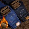 Winter Padded Thickened Elastic Men's Jeans Men's Straight Loose Winter Warm Denim Long Men's Trousers Tide