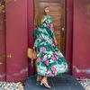2022 зеленое хлопковое бикини с принтом в стиле бохо, туника с длинными рукавами, длинное платье, повседневное женское пляжное платье больших размеров, фартук Q734