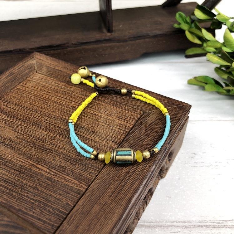 BLINGBAY Женский браслет из бисера Ретро браслет в непальском стиле Нефритовый агат Браслет-колокольчик ручной работы Женственные и универсальные украшения в этническом стиле