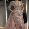 2025 новая женская одежда, платье сексуальное с V-образным вырезом и длинными рукавами золотистое шлейфовое вечернее платье