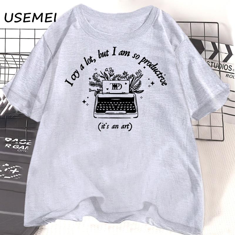 Футболка «Я много плачу, но так продуктивна» Футболки Tortured Poets Хлопковые футболки с коротким рукавом и графическим принтом Летняя женская футболка большого размера