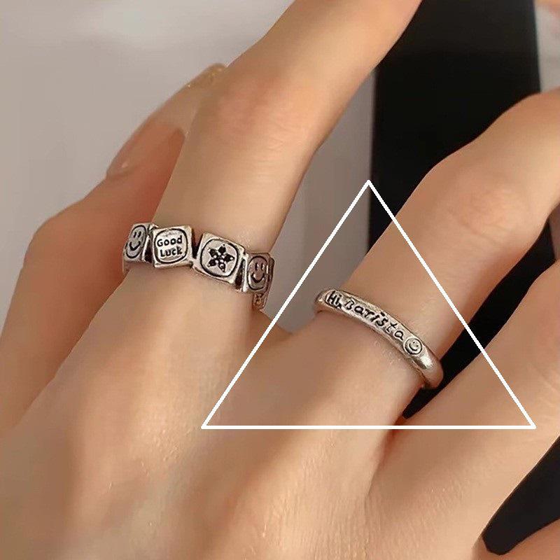 Кольцо в стиле ретро из серебра 925 пробы в корейском стиле — без выцветания, в стиле тяжелой промышленности для женщин