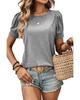 Azura Exchange Light Grey Pleated Puff Sleeve Knit Tee