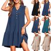 Women's Fashion Casual Sleeveless V-Neck Button Solid Color Dresses