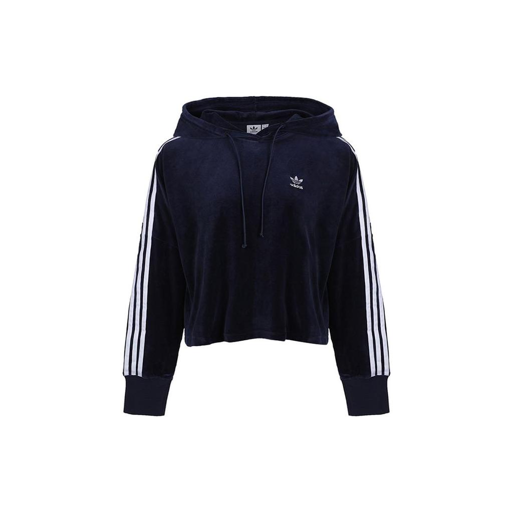Adidas Оригинальное укороченное худи в полоску, студенческая толстовка, женские худи, темно-синий, GD2289