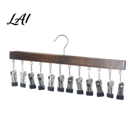 Closet Organization for Small Spaces Legging Hangers with 12 Clips Space Saving Wooden Pants Apartment Wardrobe Storage Solution Organizer
