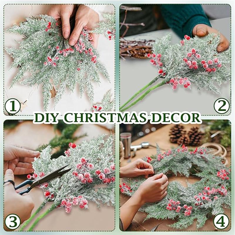 49cm Pine Needle Christmas Tree Hanging Ornament Artificial Red Berry Branch Plant Wreath Accessories for Home New Year Decor