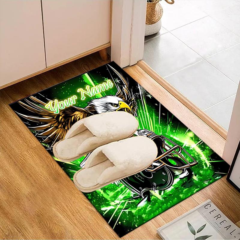 1PC Custom Name Eagle Power Helmet Green Theme Floor Mat Ideal for Living Room, Game Rooms, Office, Bedroom, Floor Mat Playful Design