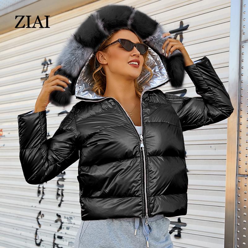 Парка Ziai с коротким меховым воротником и капюшоном, пуховое зимнее женское пальто с пузырьками