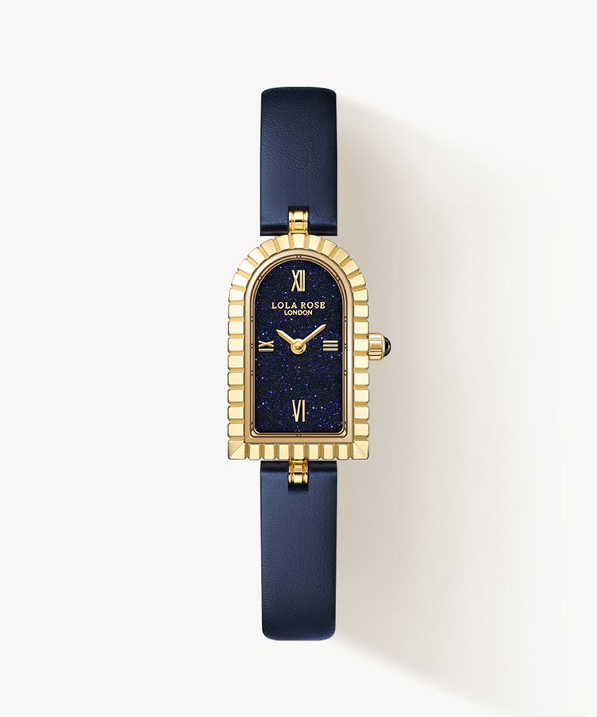 Lollalojeu Arch Blue Sandstone Navy Leather Strap Women'S Wristwatch