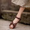 Fashion Summer New Fish Mouth Hollow-out Sandals Women's Round Toe Hand-woven Fashion Light Luxury Retro Low-heeled Shoes