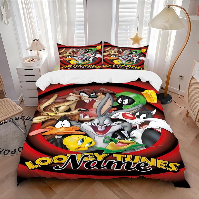 Custom Textile Looney Tunes Bedding 3 Piece Set HD Print Duvet Cover Pillowcases for Teens Adult Bedroom Decoration