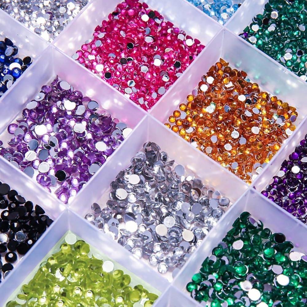 24 Grids Colorful Nail Art Rhinestones Jewels Flat Back Nail Diamonds Crystals Mixed Color Flatback Rhinestones Multicolor Nail Gems