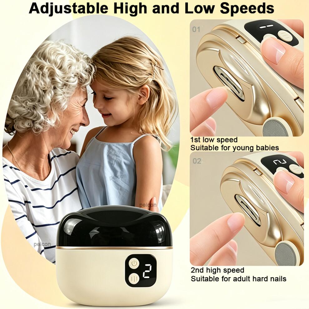 (Beige) Electric Nail Clipper Rechargeable Electric Nail Trimmer Mini Portable Electric Fingernail Cutter Nail Polisher with Lighting
