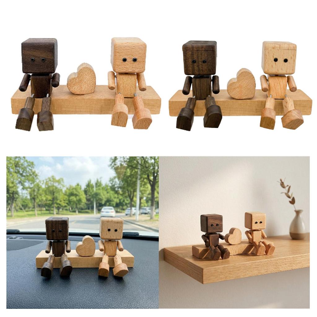 Car Dashboard Statue Shaking Feet Wooden Doll Couple Decorative Man Figurine Creative