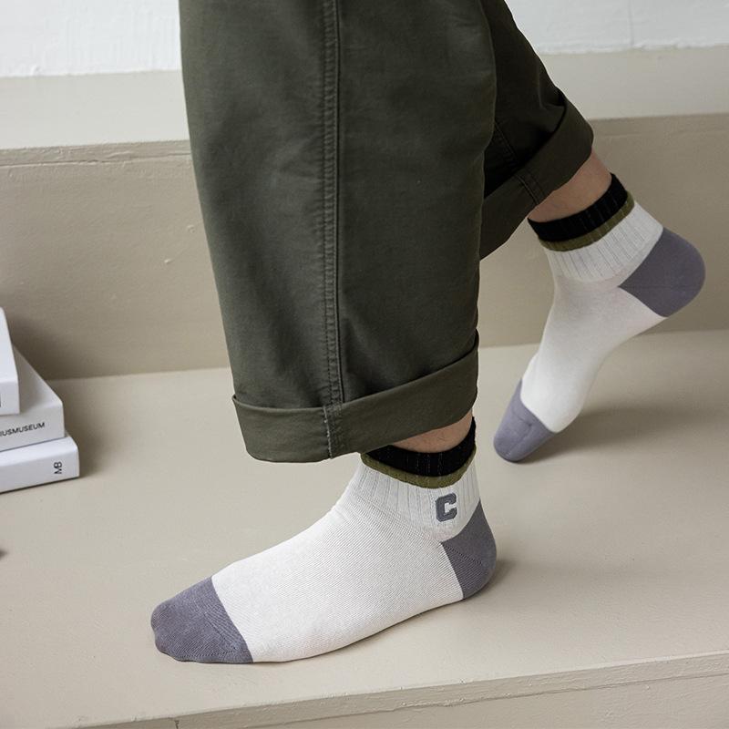 Мужские весенне-летние короткие носки, подростковые летние носки из чистого хлопка, полностью хлопковые, антибактериальные, влагоотводящие, спортивные и студенческие, модные