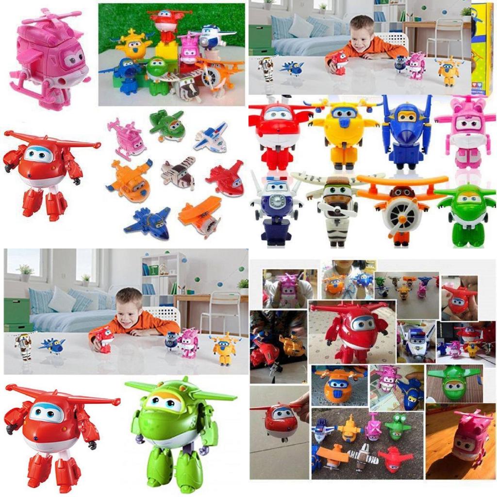 Потрясающий набор из 8 мини-самолетиков Super Wings с трансформирующимися фигурками роботов-самолетов