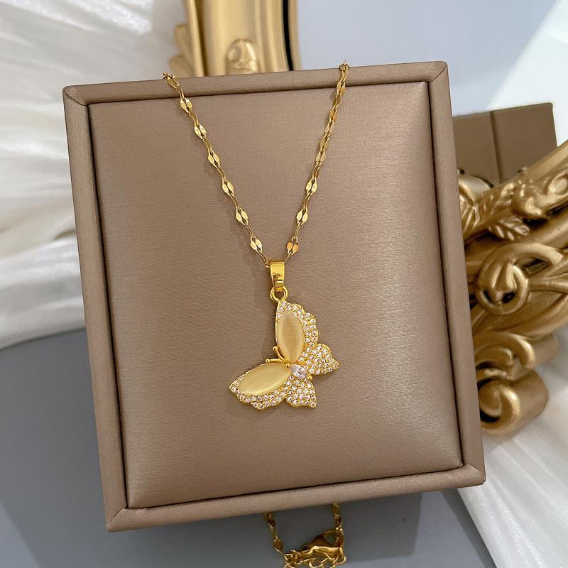 Butterfly Luxury Necklace Women'S Full Diamond Colorful Crystal Pendant Collarbone Chain Trendy Short Sweater Chain