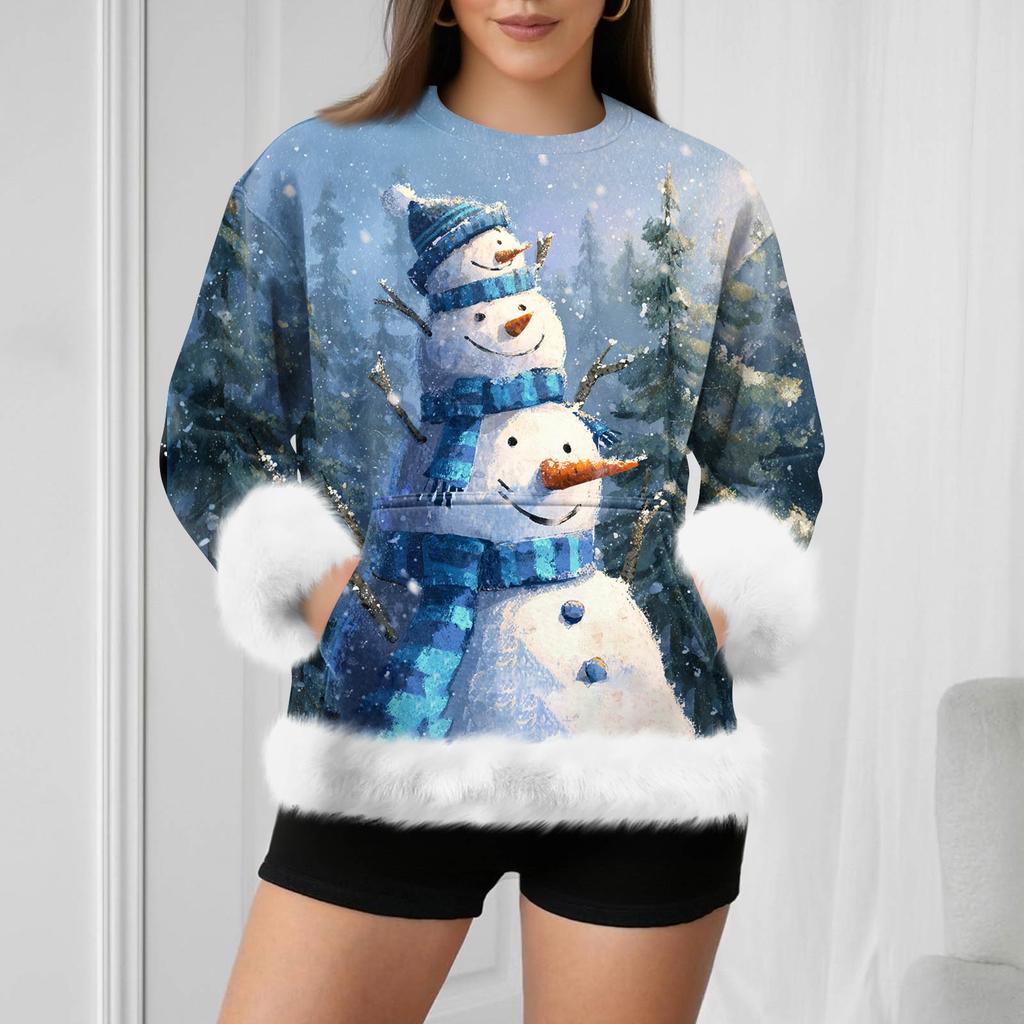 Женский повседневный свитшот с длинными рукавами и принтом снеговика на Рождество