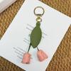 Korean Style Tulip Bag Charm Premium PU Leather Car Key Ring with Floral Lanyard Portable Decor for Ladies Daily Use