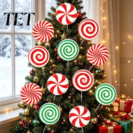 Spiral Candy Cane Party Supplies 12Pcs Christmas Yard Stakes, Hollow Board Garden Decor with Metal Spikes, Outdoor Holiday Lawn Decorations Red White