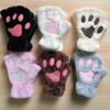 2020Cute Women Cat Claw Paw Gloves White Plush Half Finger Gloves Faux Fur Writing Cycling Gloves Winter Warm Short Mittens