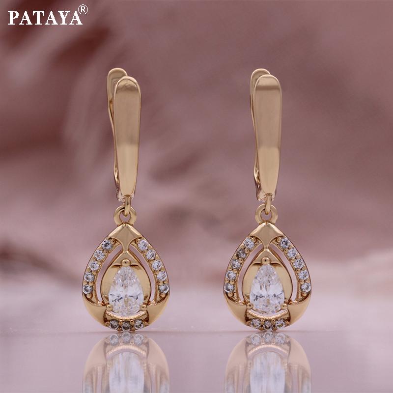 PATAYA Комплект из сережек и ожерелья с инкрустацией из микровоска розового золота и белого искусственного циркония