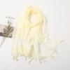 Корейский осенне-зимний длинный утолщенный хлопковый однотонный кружевной шарф, элегантный декоративный шарф из хлопка и льна с кисточками
