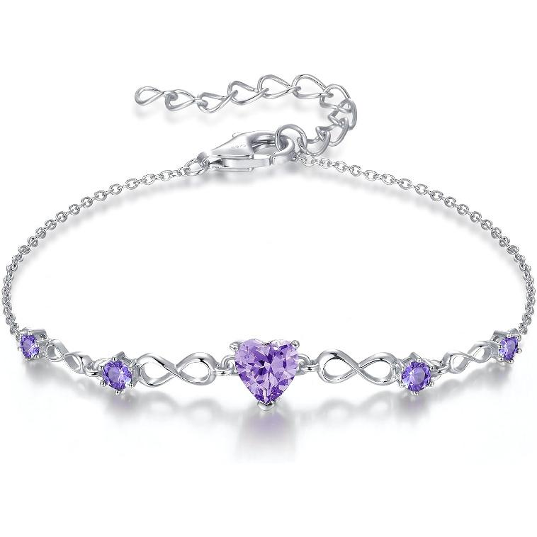 925 Sterling Silver Infinity Heart Birthstone Bracelets for Women