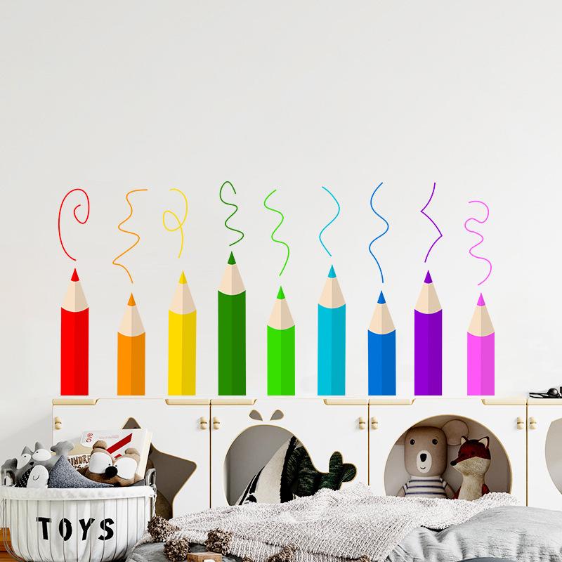 Мультяшные красочные наклейки на стену в виде карандашей для детской комнаты, яслей, дома, самоклеящиеся наклейки на стену