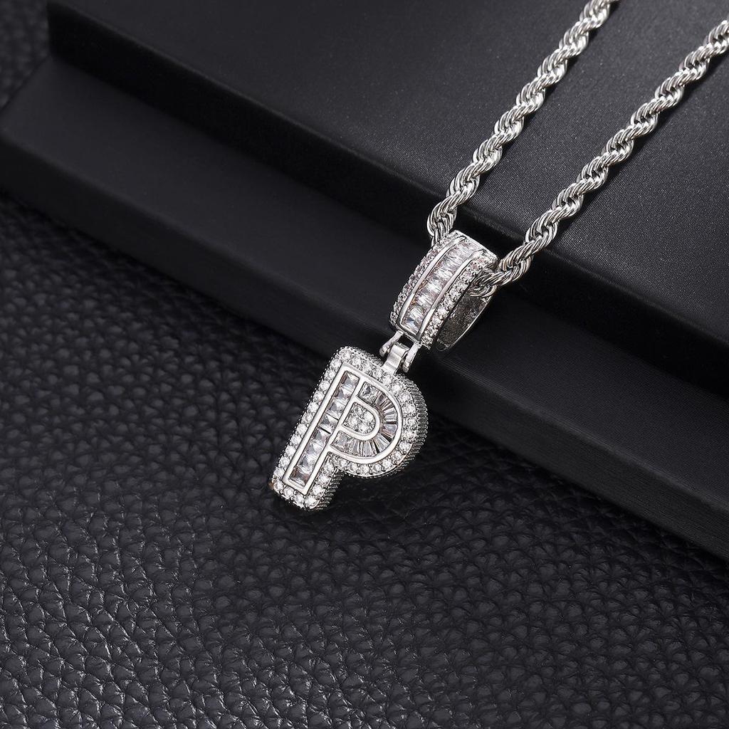 Zircon Inlaid Rock Sugar Initial Pendant Necklace - European & American Hip-Hop Style