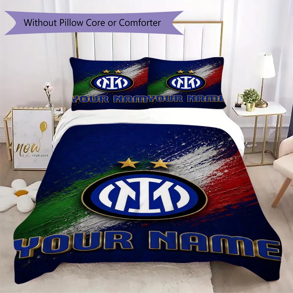 Custom Name Inter Milan Pattern Bedding uilt Set uilt Cover Pillowcase Home Decoration Birthday Gift (1*duvet cover+2*pillowcase without core)
