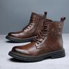Новые мужские туфли из натуральной кожи, высокие трендовые рабочие туфли на толстой подошве, ретро-британские мужские мотоциклетные ботинки с флисом D434
