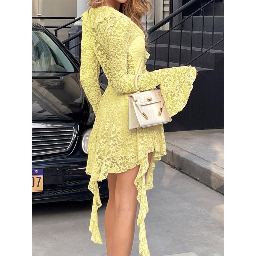 Y2K Sexy Style Lace Long Sleeve Short Skirt Dress Women's Clothing