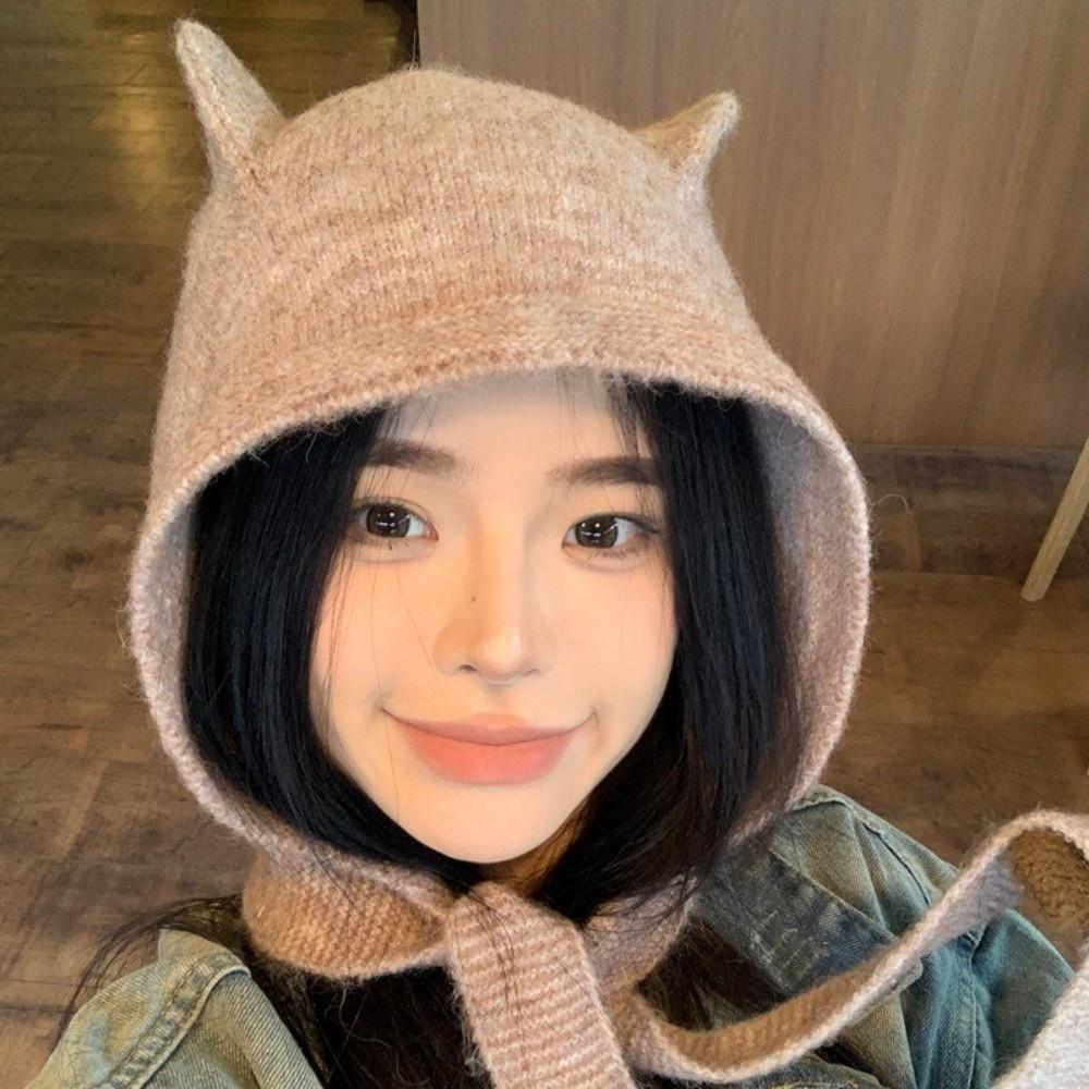 Versatile Women's Winter Knitted Hat Warm Ear Protection Cap Fashion Balaclava Hats Autumn Winter