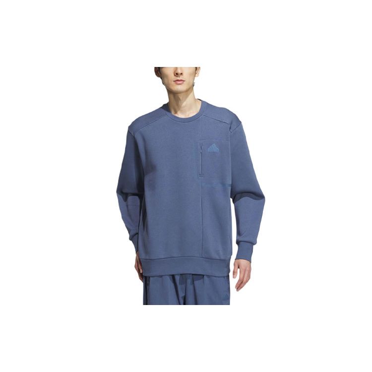 Adidas Sportswear Pocket Sweatshirt Solid Logo Athletic Pullover Crewneck Men Sweatshirt Gray Blue IM9066
