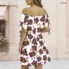Women Plus Size Off Shoulder Short Sleeve Tie Cuff A Line Cartoon Octopus Printed Dress