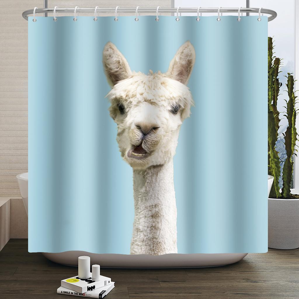 Cute Funny Lama Alpaca Shower Curtain Fun Cartoon Animals Cactus Shower Curtains for Bathroom Home Decor Waterproof Bath Curtain
