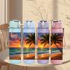 1PC Palm Tree Beach Sunset Ocean 750ml Color Plastic Sports Water Bottle Leakproof Flip Straw Lid Suitable for Sports Office Home Use