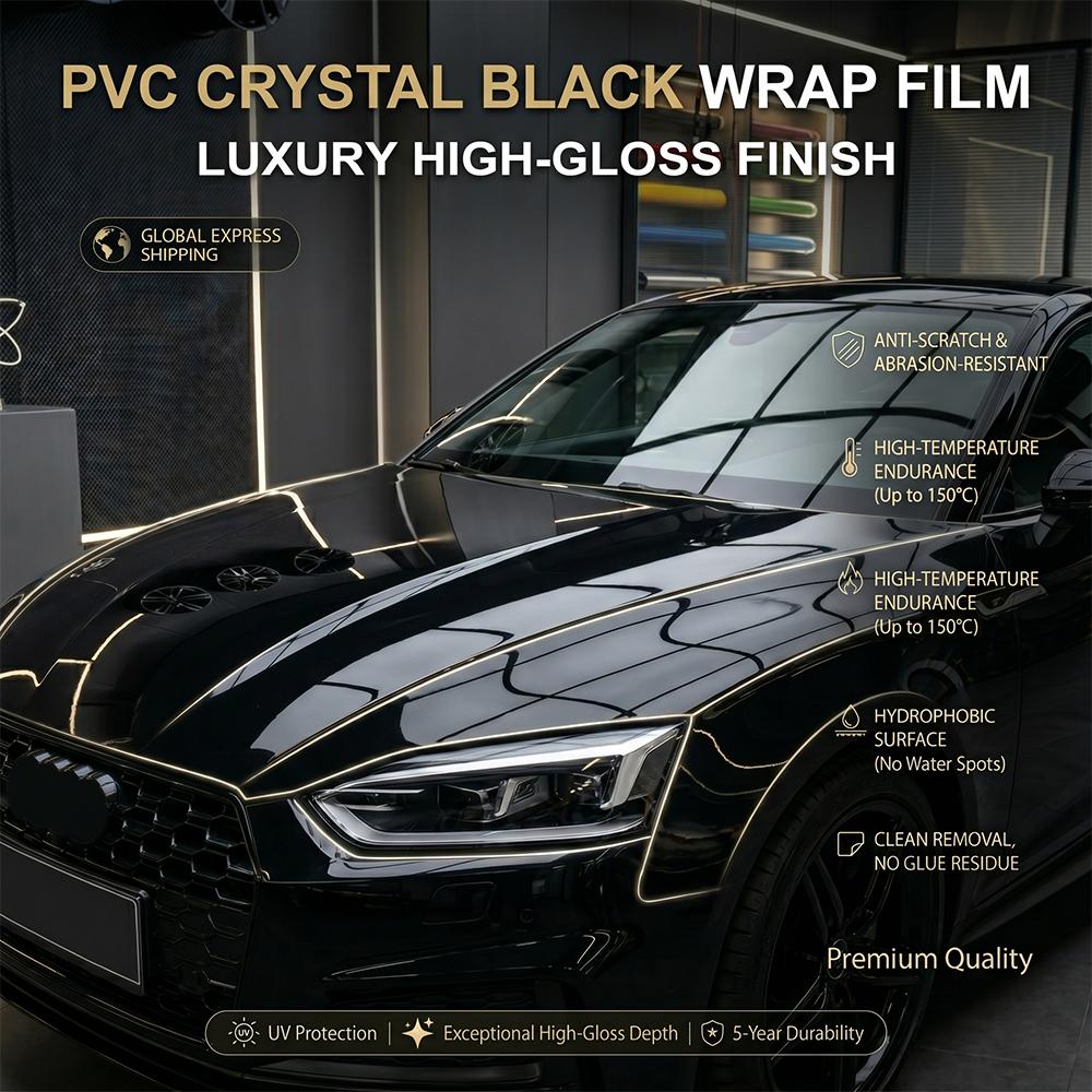 Glossy Black Self-adhesive Vinyl Sticker PET Circular Film Auto Decal Air Bubble Free Car Body Styling Decoration Accessories