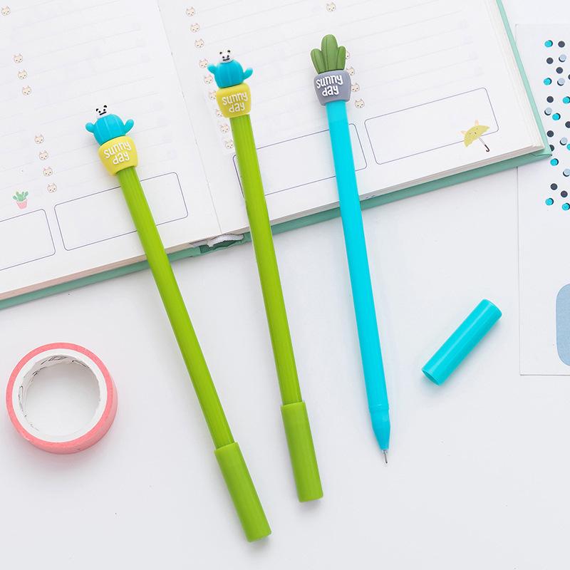 4 Pcs Cartoon Cactus Neutral Pen Creative Silicone Cartoon Head Signature Student Writing Pen Korean Stationery Random