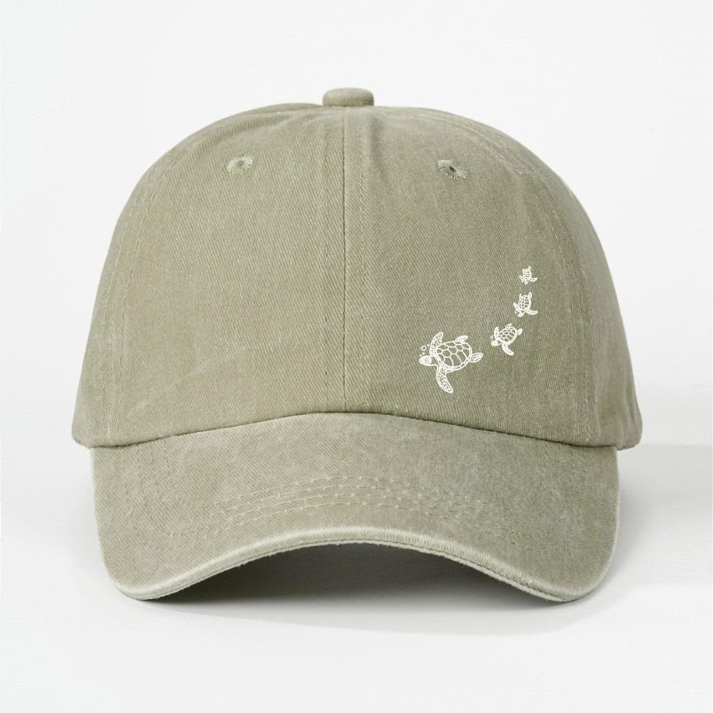 Minimalist Style Turtle Print Baseball Cap Soft Cotton Trucker Hat Washed Baseball Cap For Adults