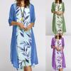Women's Casual Fashion Print O/Neck Medium Long Length Two Piece Set Dress