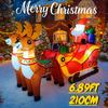 6.89FT Inflatable Toy Santa Sleigh Reindeer Xmas Yard Decoration LED Lit Christmas Supplies Home Decor Ornament Festive Gift